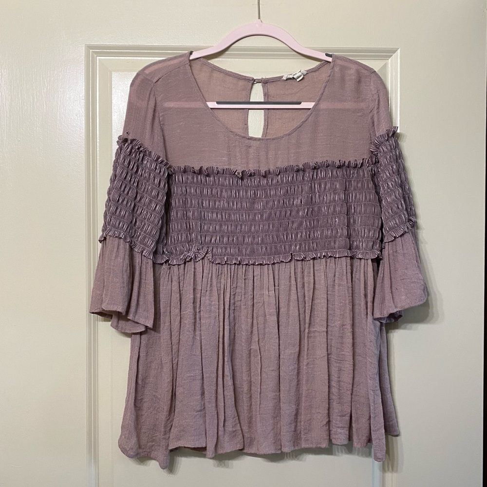 Entro purple sparkle smocked blouse
